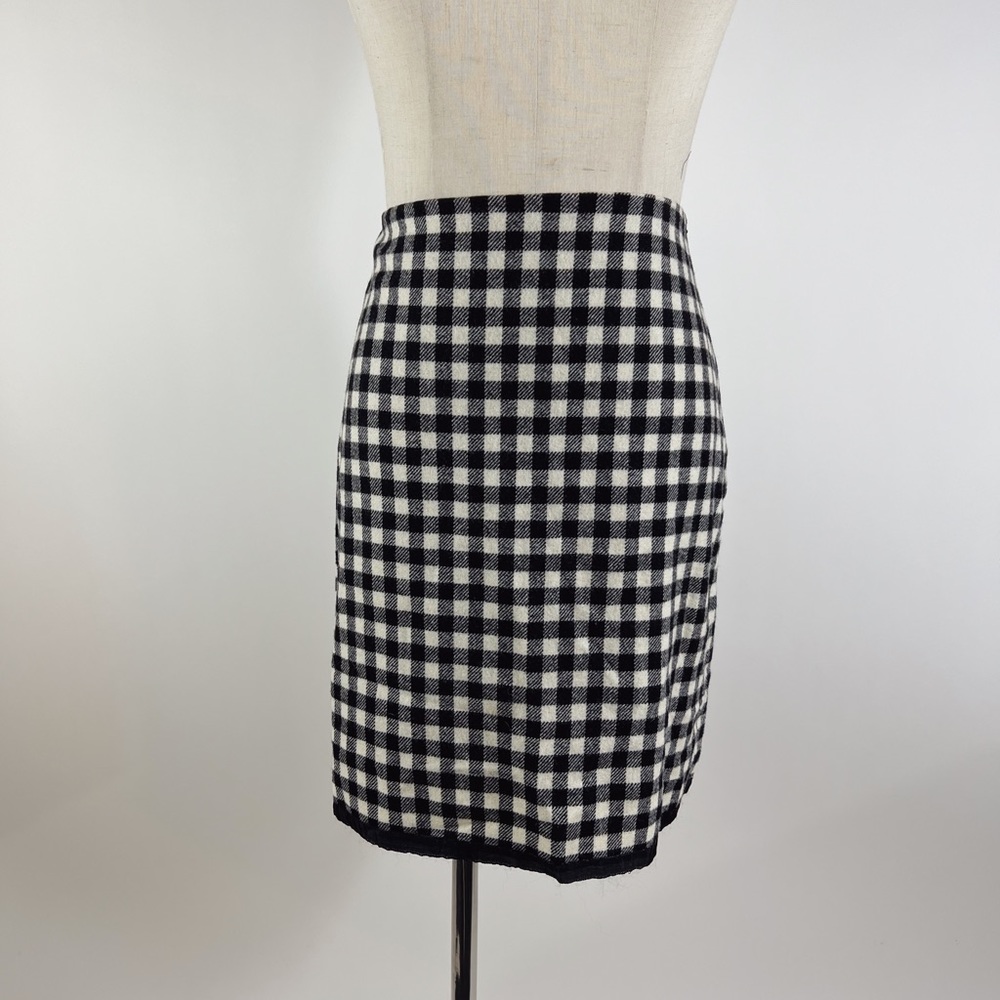 VINTAGE Ann Taylor Gingham Wool Blend Mini Skirt Black White Plaid 4P